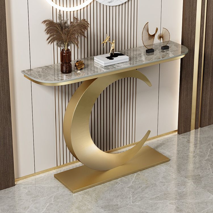 Mesa de consola resistente a las manchas con base de pedestal de hierro y tapa de piedra