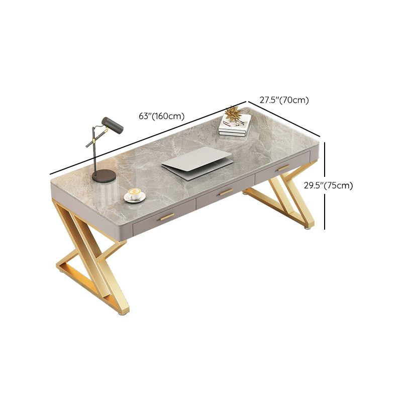 29.25-inch H Classic Glam Writing Desk Desk Curved Stone Office Desk