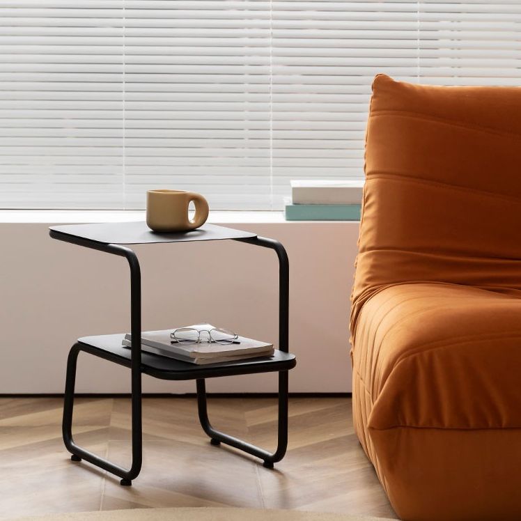 Square Sleigh Base Design Metal Table Medieval Modern Style with Storage Rack Side Table Clearhalo 'Coffee & Accent Tables' 'End & Side Tables' 'end_side_tables' 'furn' 'furn_end_side_tables' 'Furniture' 'Living Room Furniture' 1200x1200_0eab9aa8-353b-4ba6-80e7-530f16376b62