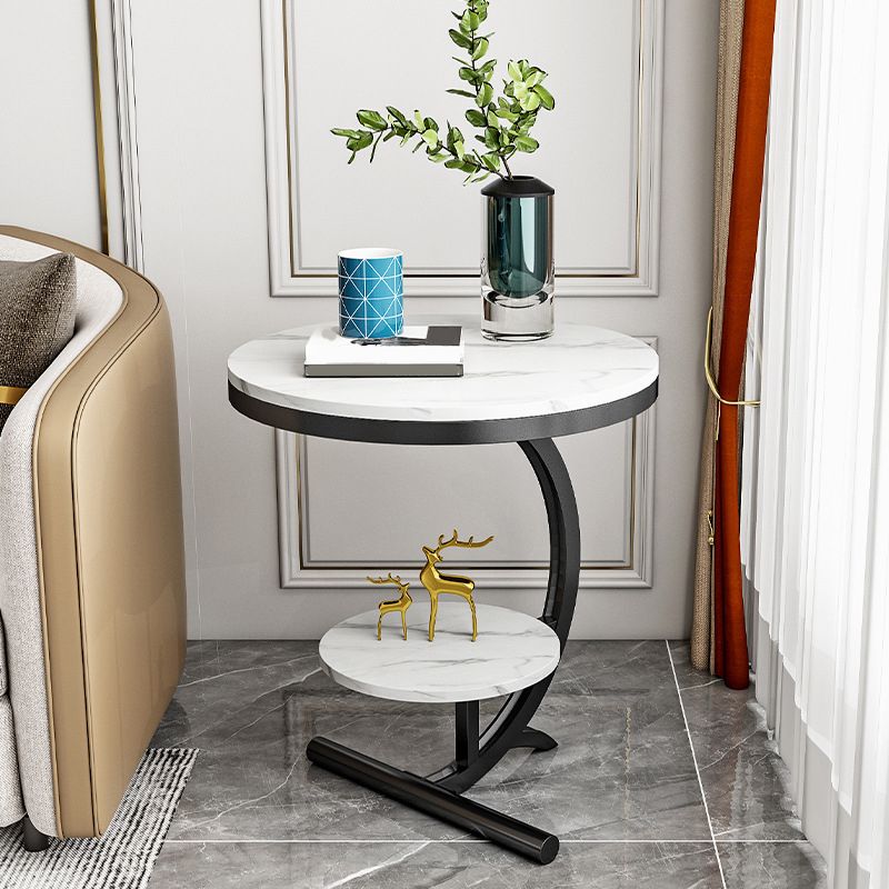 Glam Round Stone Side End Table Abstract Double Tier Sofa Side End Table Clearhalo 'Coffee & Accent Tables' 'End & Side Tables' 'end_side_tables' 'furn' 'furn_end_side_tables' 'Furniture' 'Living Room Furniture' 1200x1200_0eaef026-bb4a-4d05-8c2a-bb85b887e6de