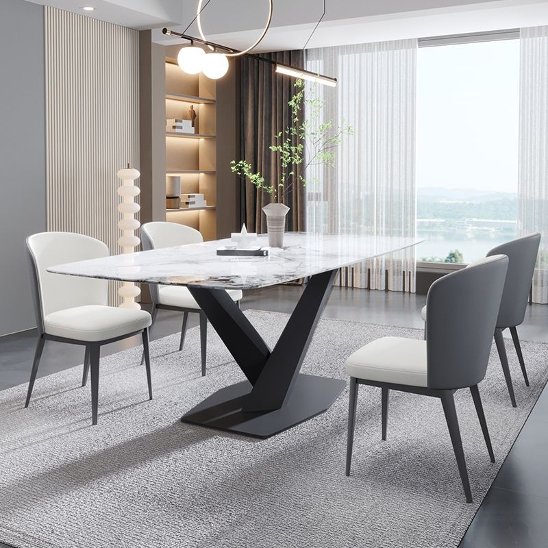 現代的な長方形の焼結された石のトップメタルベースダイニングテーブルセット