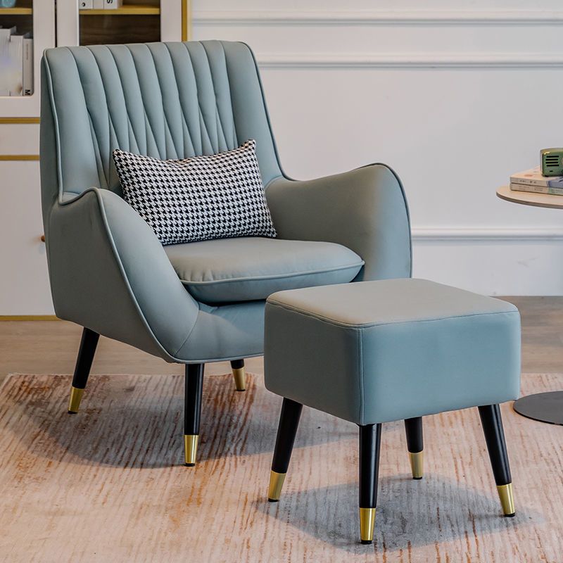 Contemporary Bonded Leather Ottoman Set Flared Arms Accent Room Chair