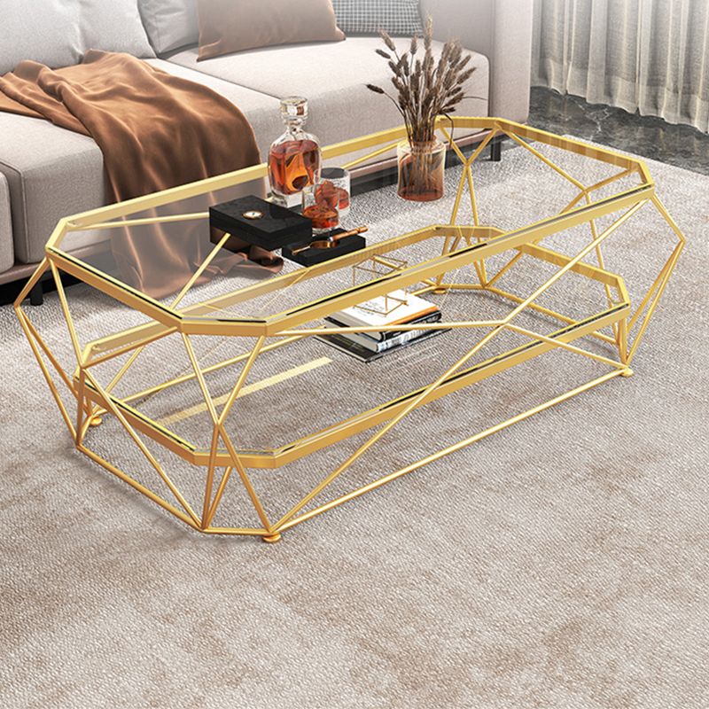 モダンスタイルの長方形のガラステーブルメタルボトムフレームフレームベースコーヒーテーブル