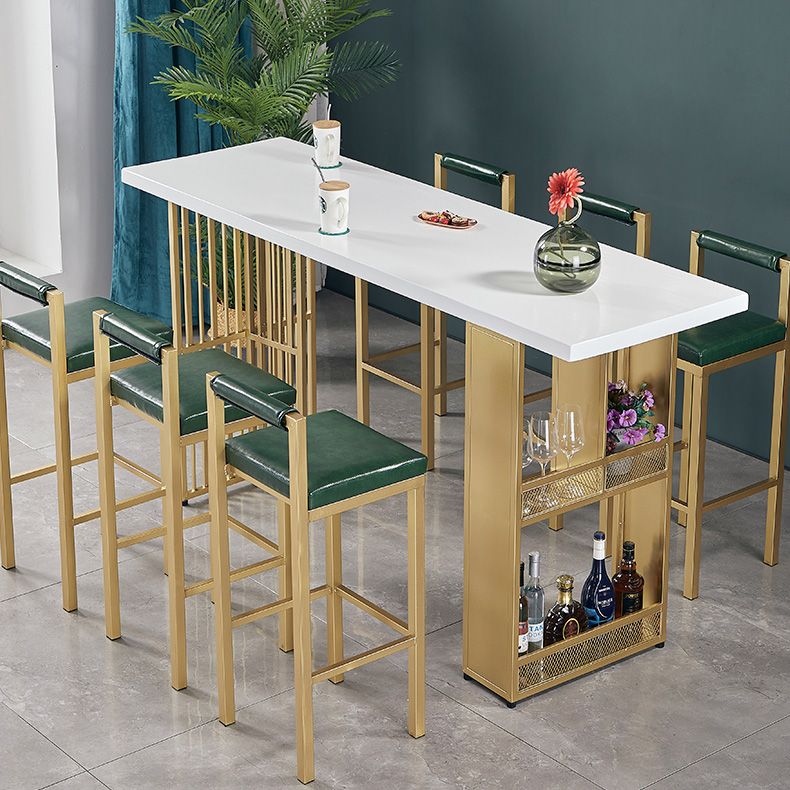 Glam Wood Bar Table with Rectangle Table Top Gold Double Pedestal Table - 42" H Clearhalo 'Bar Furniture' 'Bar Tables' 'bar_tables' 'furn' 'furn_bar_tables' 'Furniture' 'furniture_bar_tables' 'Kitchen & Dining Furniture' 1200x1200_0eb62579-90f4-4796-8a9d-79e12ed8b41b