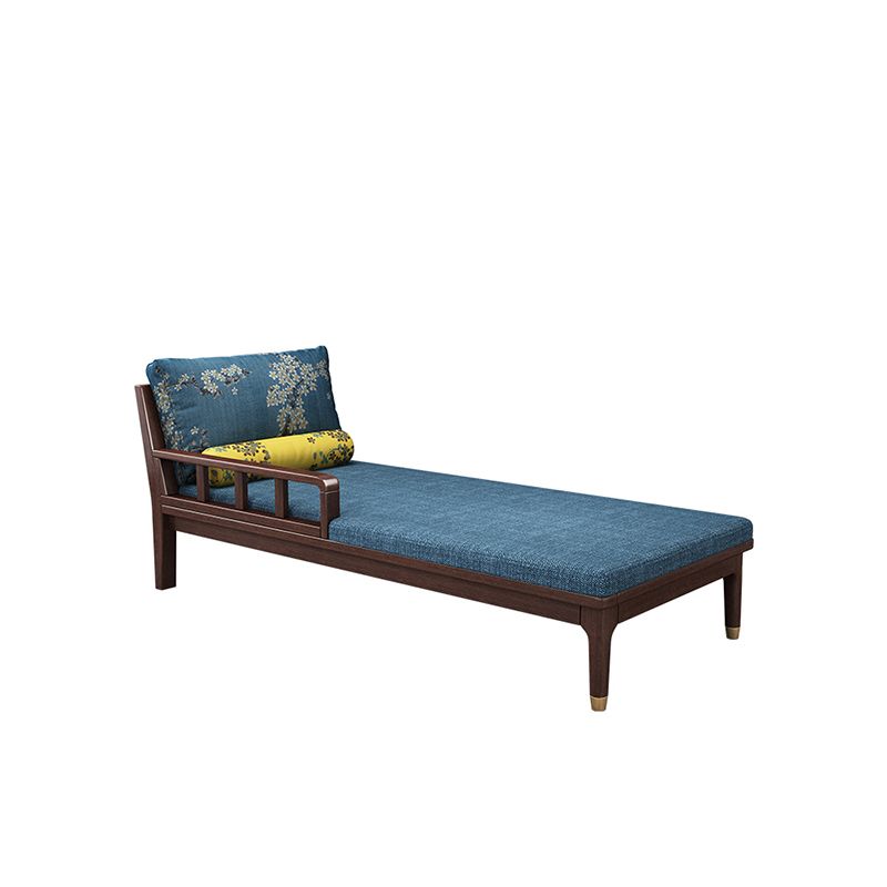 Chaise longue rembourrée en lin de salon traditionnel avec base en bois