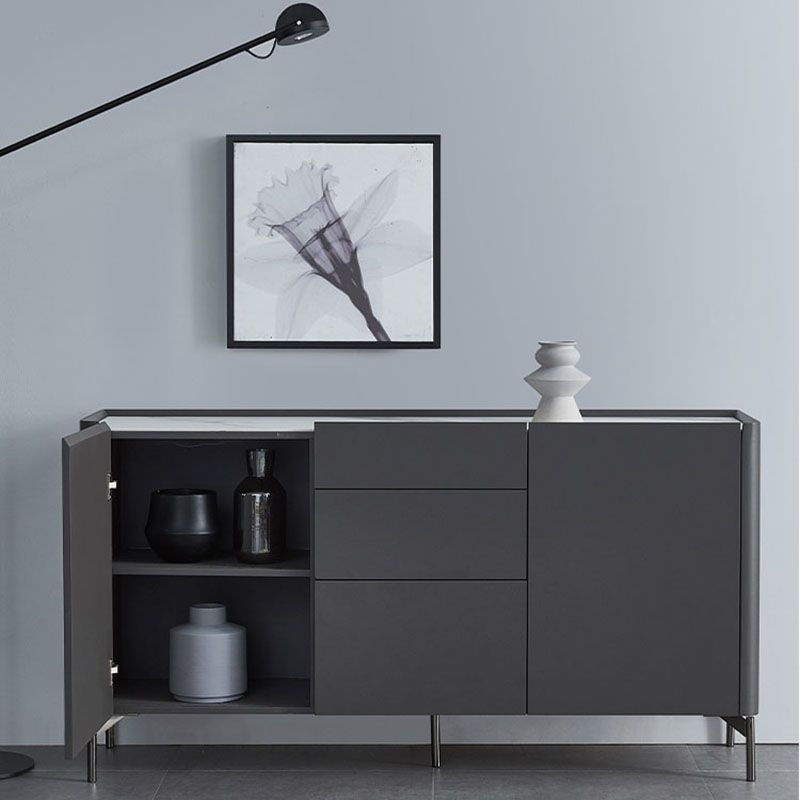 Grey Engineered Wood Sideboard Modern Stone Countertop Buffet with Drawer for Dining Room Clearhalo 'buffet_sideboard' 'Buffets & Sideboards' 'furn' 'furn_buffet_sideboard' 'Furniture' 'Kitchen & Dining Furniture' 1200x1200_0ebb25ec-a688-41c4-94bd-b5018ca0951c