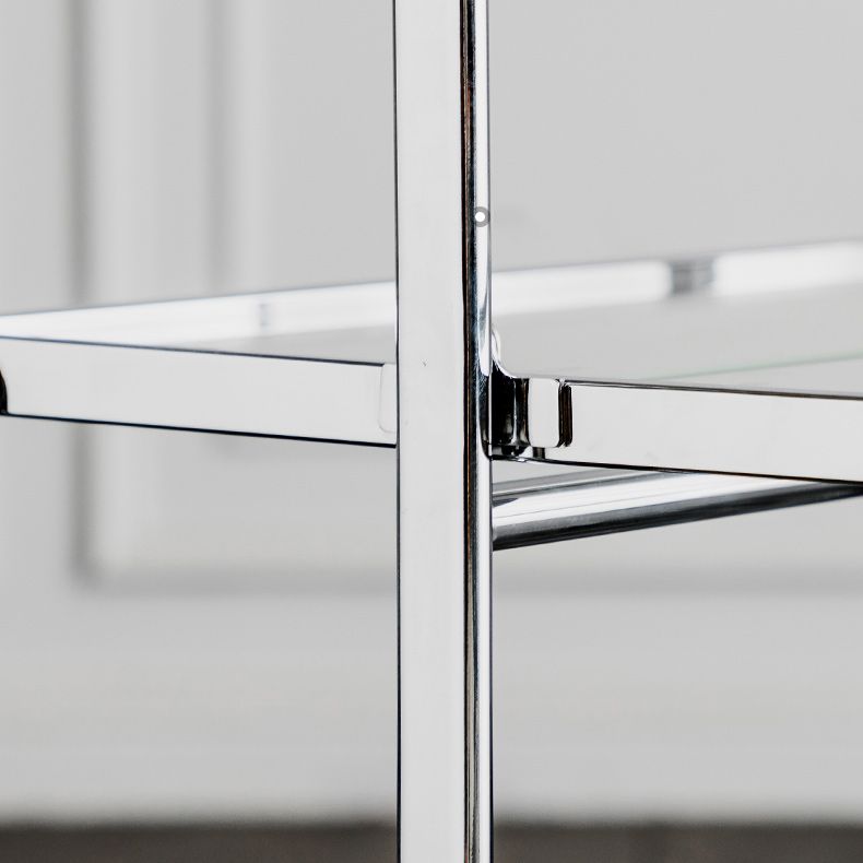 Mesa de esquina superior de vidrio contemporánea con estante, mesa lateral rectangular