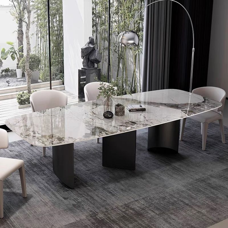 Rectangle Dining Table Sintered Stone Top Modern White Table with Black Legs Clearhalo 'Dining Tables & Seating' 'Dining Tables' 'dining_table' 'furn' 'furn_dining_table' 'Furniture' 'Kitchen & Dining Furniture' 1200x1200_0ebc86db-8051-4b82-a603-542289eee999