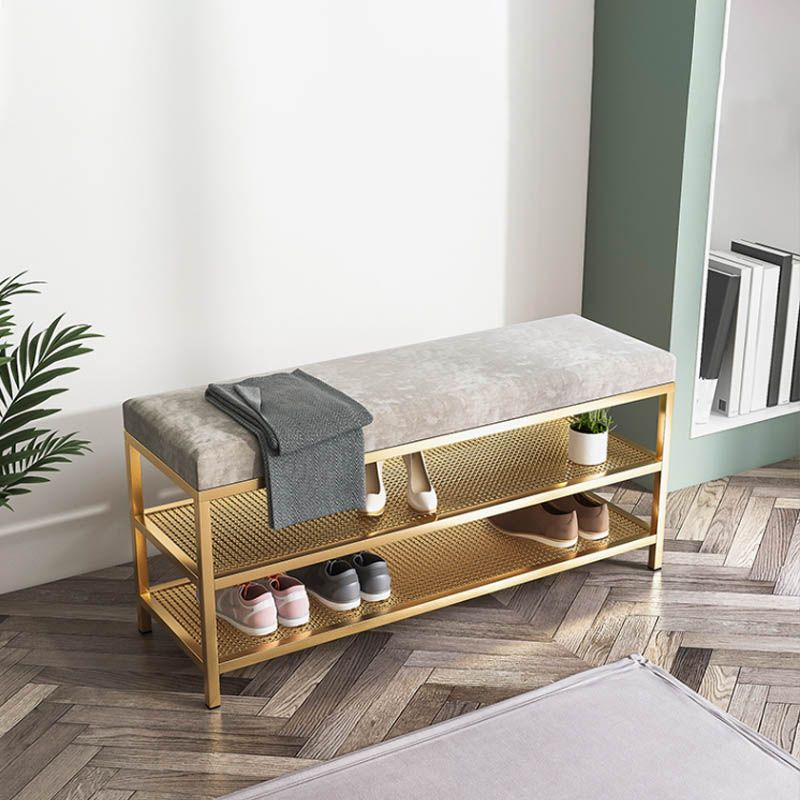 Glam Entryway Cushioned Bench Metal Seating Bench with Shoe Storage Clearhalo 'Benches' 'Chairs & Seating' 'furn' 'furn_benches' 'Furniture' 'Living Room Furniture' 1200x1200_0ebff713-ff05-4c91-bf34-62807b3eab9f