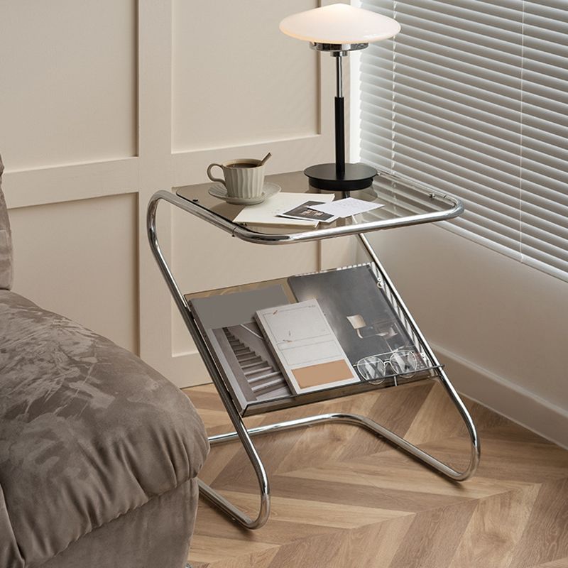 Tavolo da tavolo finale astratto in stile contemporaneo da 23,62 pollici in vetro laterale