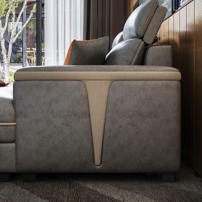 Dark Gray Faux Leather Sectional Sofa Stain-Resistant Sofa for Living Room