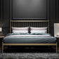 Metal and Wood Standard Bed Rectangular Slat Bed with Headboard