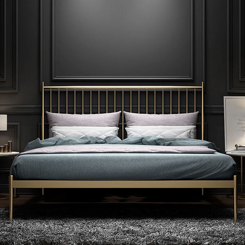 Metal and Wood Standard Bed Rectangular Slat Bed with Headboard