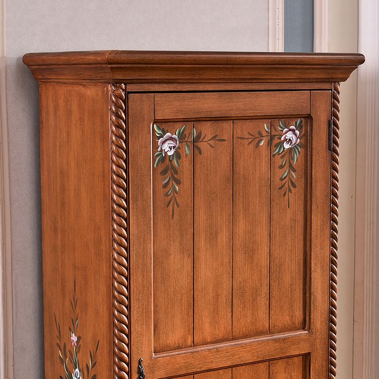 Traditional Birch Wood Cabinet with Mirror Matte Finish Wardrobe for Home