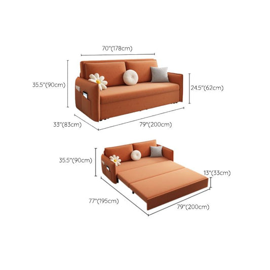 Modern Orange Seating Convertible Sofa Bed with Pillows for Apartment