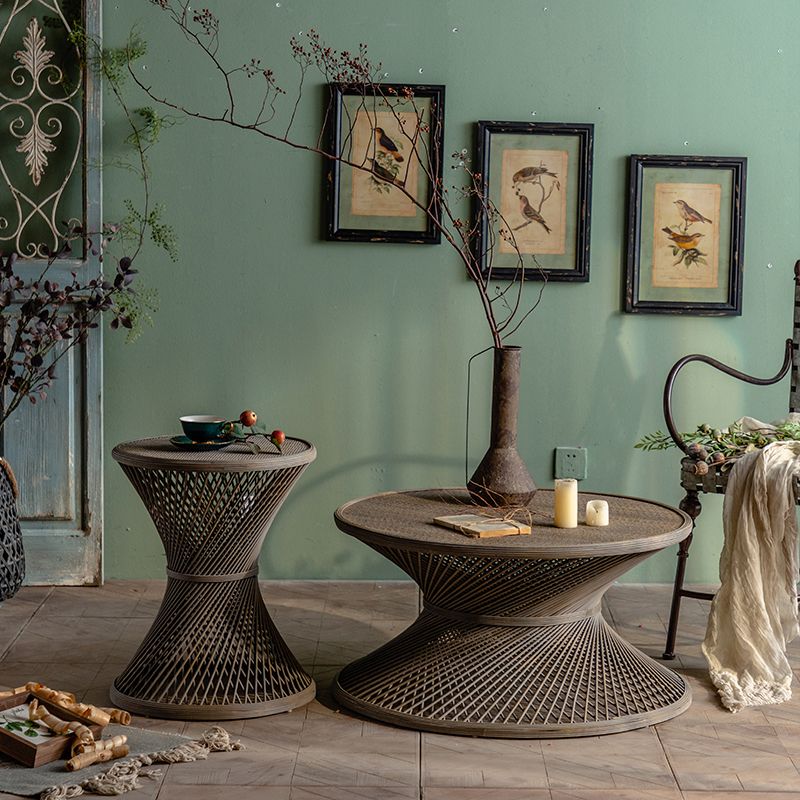 Farmhouse Bamboo Accent Side Table Geometric End Slide Table