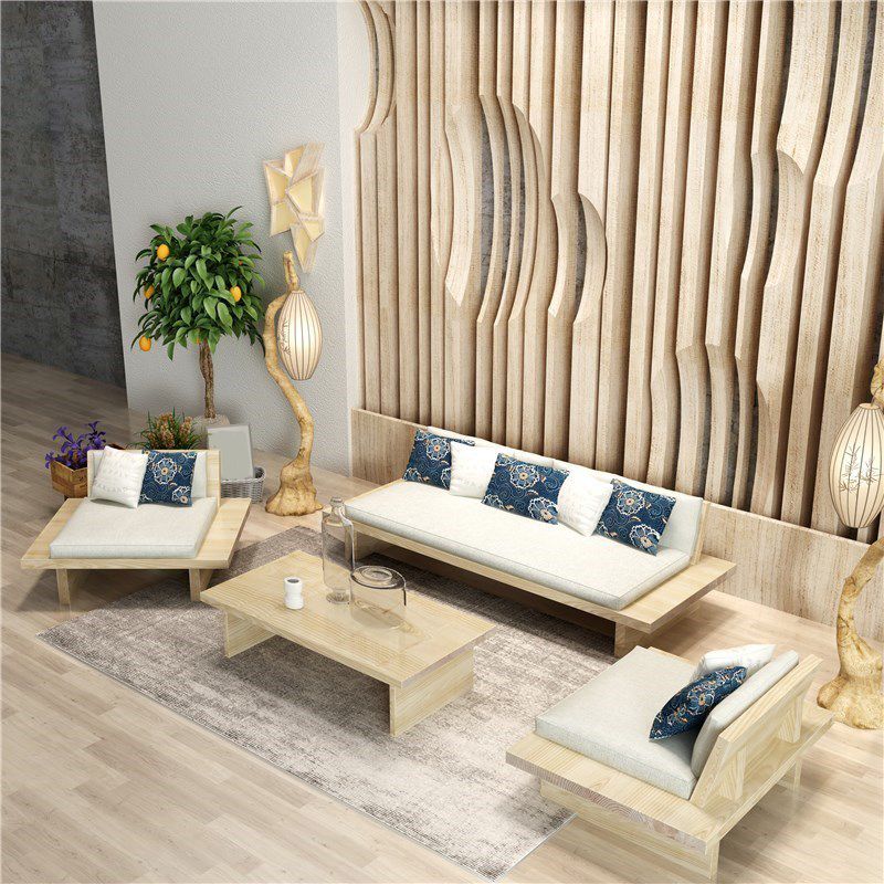 Divano a cornice in legno massiccio tropicale beige di divano cuscino con cuscini con cuscini