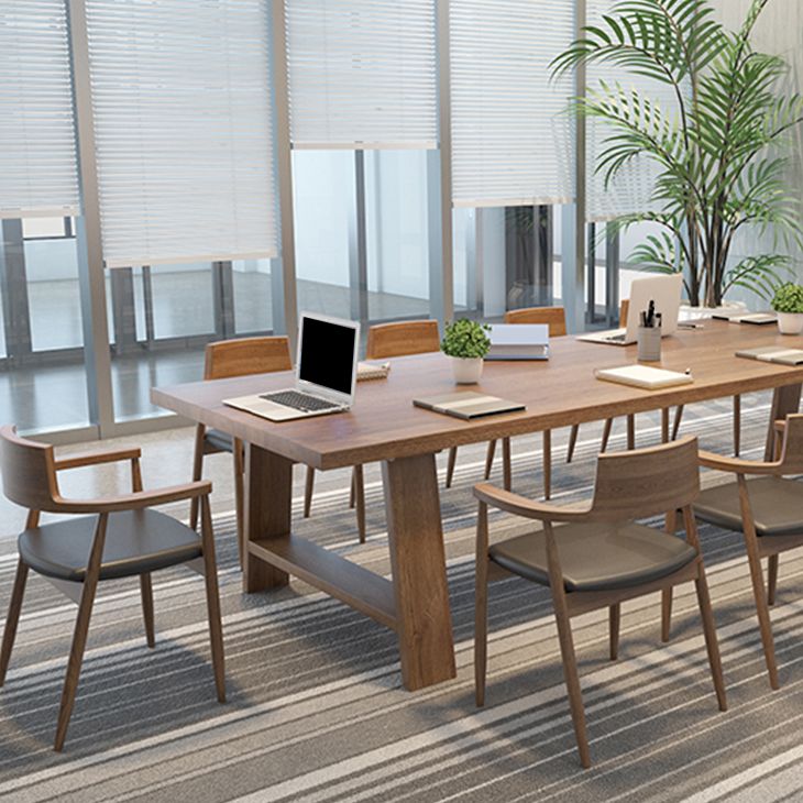 Modern Solid Wood Writing Desk Rectangular Writing Desk in Brown