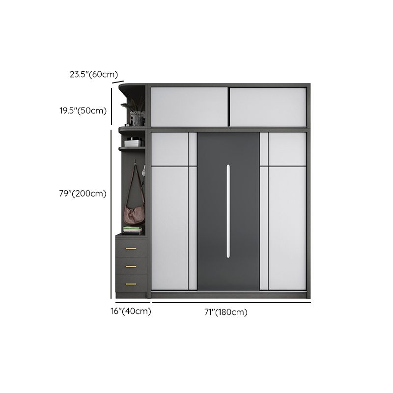 Gray Contemporary Wardrobe Armoire with Drawer Wooden Wardrobe Cabinet Clearhalo 'Armoires & Wardrobes' 'armoires_wardrobes' 'Bedroom Furniture' 'furn' 'furn_armoires_wardrobes' 'Furniture' 1200x1200_0ecd6ec6-816c-48db-9876-8e779ab4c575