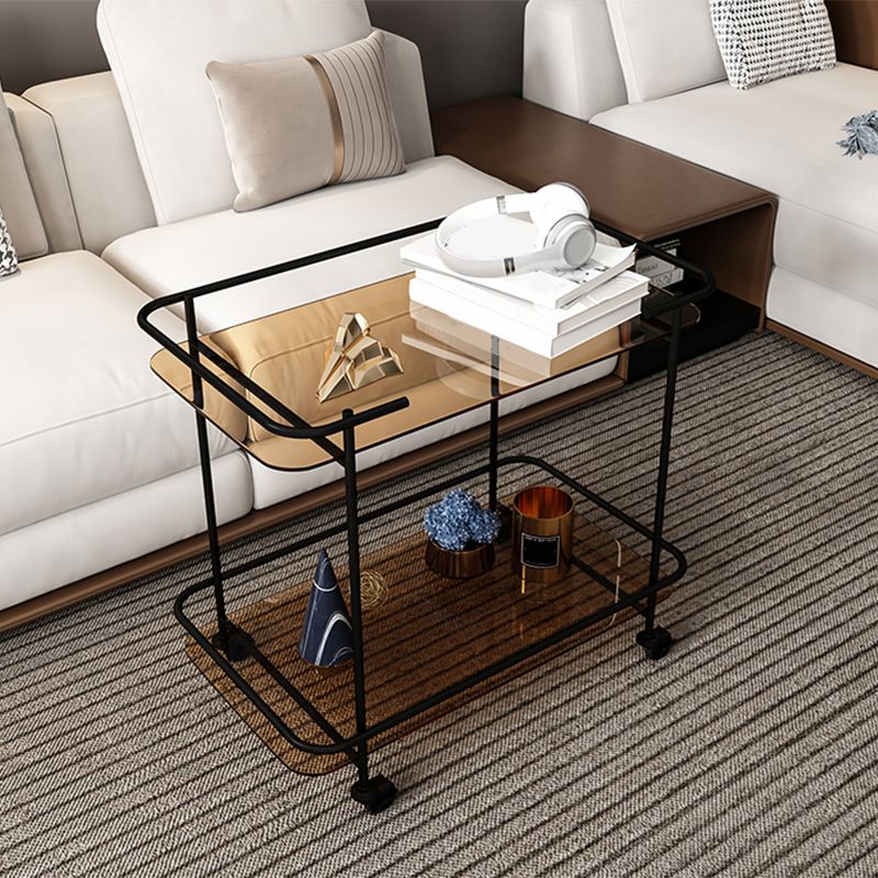 Mesa final de vidrio contemporánea con estante de ruedas incluye 25.6 "W Mesa auxiliar