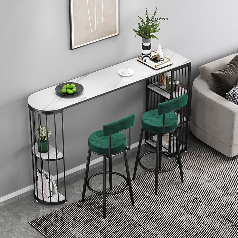 Industrial Iron Bar Table Faux Marble White Specialty Top 41.3"H Bistro Table with Storage Clearhalo 'Bar Furniture' 'Bar Tables' 'bar_tables' 'furn' 'furn_bar_tables' 'Furniture' 'furniture_bar_tables' 'Kitchen & Dining Furniture' 'kitchen&dining_furn' 'kitchen' 1200x1200_0ed015dd-2a61-4fba-8f53-7142697ee219