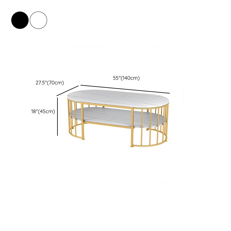 Glam Marble Coffee Cocktail Table Frame Oval Coffee Table with Shelf Clearhalo 'Coffee & Accent Tables' 'Coffee Tables' 'coffee_tables' 'furn' 'furn_coffee_tables' 'Furniture' 'Living Room Furniture' 1200x1200_0ed27021-c53c-4d3e-bcc0-878b04a05b2e