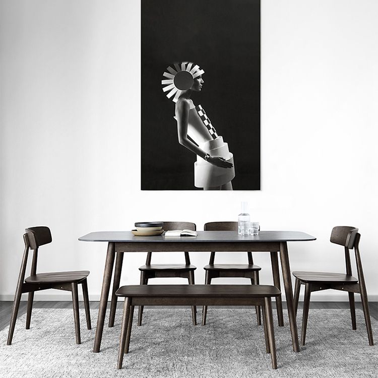 Stone Top Dining Table Mid-Century Modern Dining Table with 4 Brown Legs Clearhalo 'Dining Tables & Seating' 'Dining Tables' 'dining_table' 'Furniture' 'furniture_dining_table' 'Kitchen & Dining Furniture' 'kitchen' 'kitchen_dining_table' 1200x1200_0ed38eeb-153a-40a3-b138-04fe6473a75b
