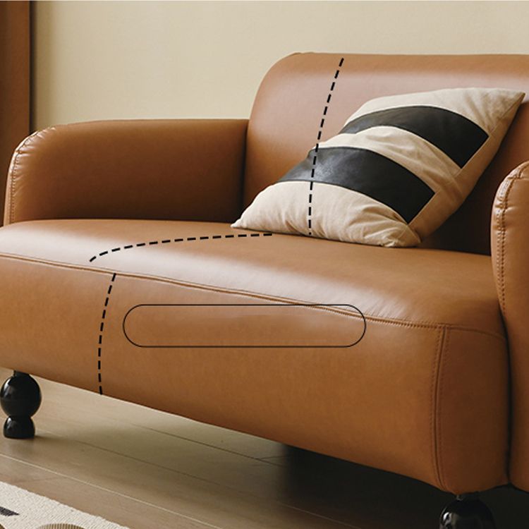 Contemporary Faux Leather Sofa for Living Room with Recessed Arm