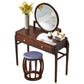 Traditions Solid Wood Vanity Set with Stool Set Brown Dresser with 2-Drawer and Mirror
