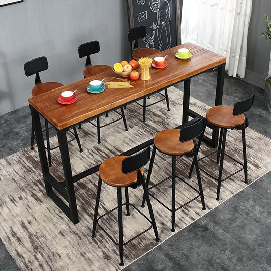 Modern Style Brown Bar Table Solid Wood and Iron Coffee Shop Bar Table Clearhalo 'Bar Furniture' 'Bar Tables' 'bar_tables' 'furn' 'furn_bar_tables' 'Furniture' 'furniture_bar_tables' 'Kitchen & Dining Furniture' 1200x1200_0ed76519-ea65-4185-b6bc-74e5803750cf
