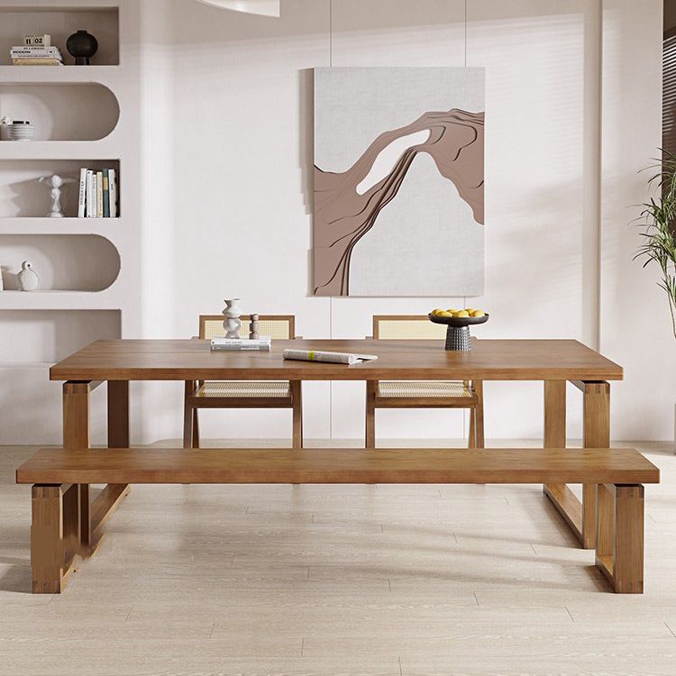 Tavolo da pranzo in legno in solido marrone mobili rettangolari moderni con doppia base di piedistallo