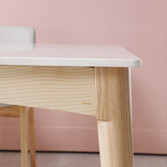 White Stone Top Table Mid-Century Modern Dining Table with 4 Wood Legs