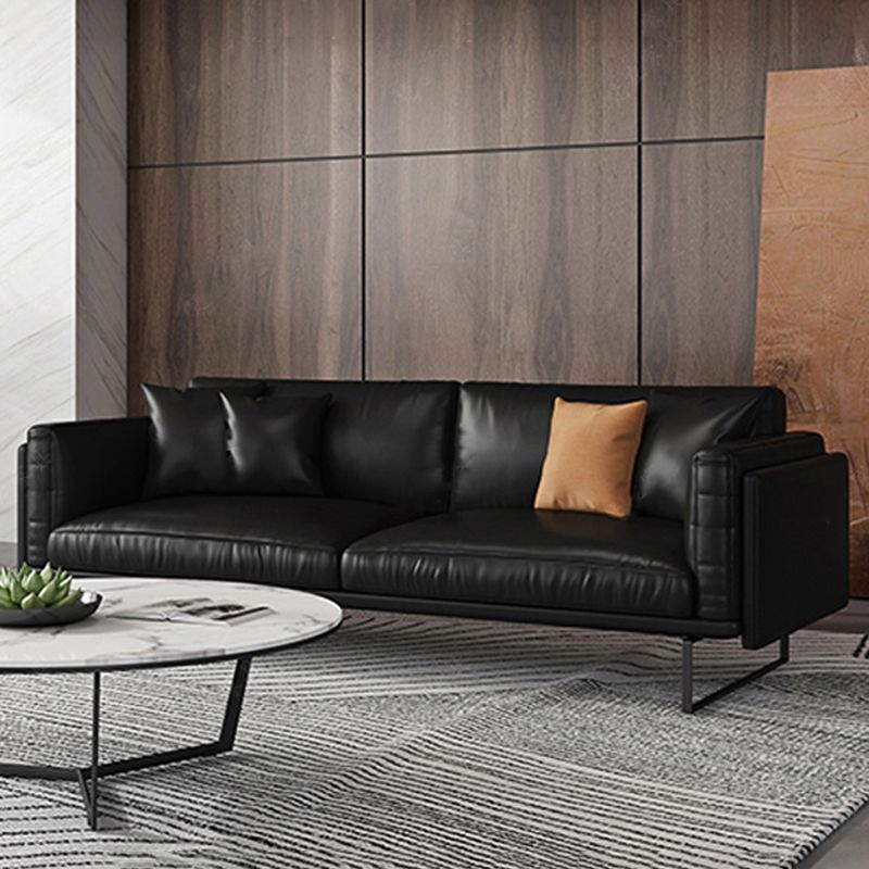 Wooden Genuine Leather Cushions Sofa 31.5"H Contemporary Industrial Square Arm Sofa,Black Clearhalo 'furn' 'furn_sofas' 'Furniture' 'furniture_sofas' 'kitchen' 'kitchen_sofas' 'Living Room Furniture' 'Sofa' 'sofas' 1200x1200_0ee4d3ac-2f5b-420b-bbd8-aa46480f28c8