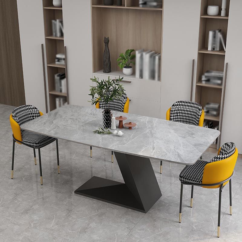 Stone Top Rectangle Dinner Table Modern Iron Pedestal Casual Dining Table Clearhalo 'Dining Tables & Seating' 'Dining Tables' 'dining_table' 'furn' 'furn_dining_table' 'Furniture' 'furniture_dining_table' 'Kitchen & Dining Furniture' 'kitchen' 'kitchen_dining_table' 1200x1200_0ee4e5b0-1571-43af-a5a6-8176e40f2941
