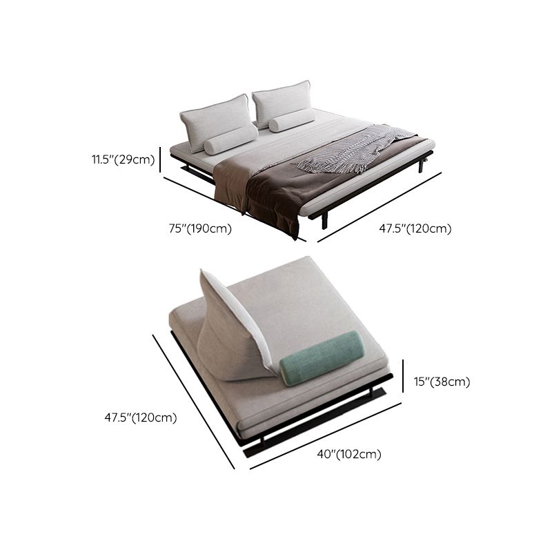 White Armless Sofa Bed Buttonless Modern Sleeper Sofa with Black Metal Base