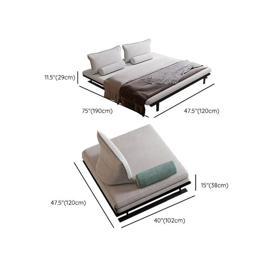 白いアームレスベッドボタンレスモダンスリーパーソファとブラックメタルベース