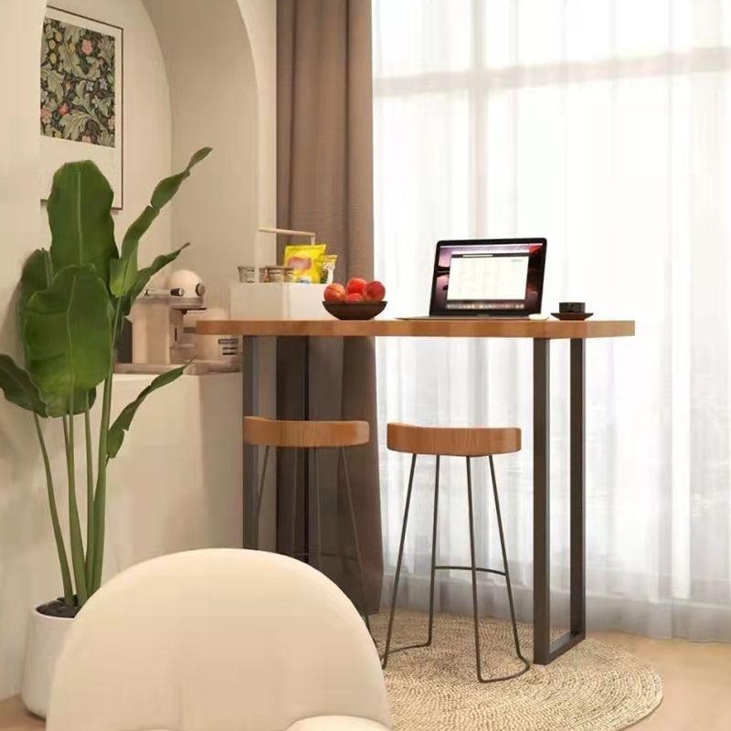 Tavolo da bar per top in legno di pino industriale tavolo da pub rettangolo con doppio piedistallo in nero