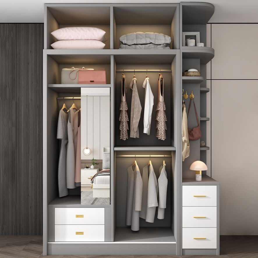 Armadio di stoccaggio bianco e grigio per moderni moderni in legno con porte scorrevoli