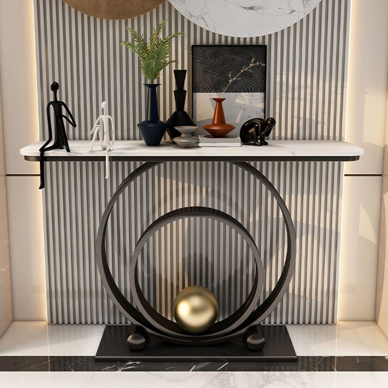 Mesa de acento top rectángulo de estilo glamour con tapa de piedra e base de irone para hall