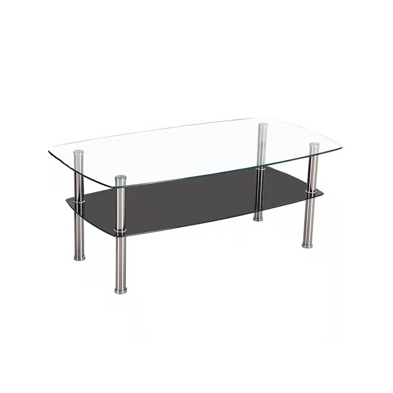 16.9" Tall Modern Stainless Steel 4 Legs Rectangular Glass Top Coffee Table with Shelf Clearhalo 'Coffee & Accent Tables' 'Coffee Tables' 'coffee_tables' 'furn' 'furn_coffee_tables' 'Furniture' 'Living Room Furniture' 1200x1200_0eedfe3e-e744-47a1-8b7d-3aa3143e0179