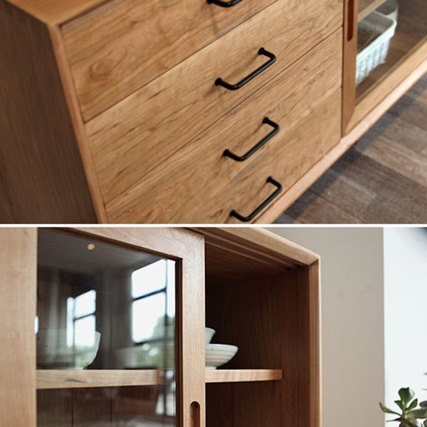 4-Drawer Pine Wood Credenza Modern Glass Sliding Door Cabinets Sideboard for Living Room Clearhalo 'buffet_sideboard' 'Buffets & Sideboards' 'furn' 'furn_buffet_sideboard' 'Furniture' 'furniture_buffet_sideboard' 'Kitchen & Dining Furniture' 1200x1200_0eef674a-7c71-4502-bce0-d0d3fcae93ab
