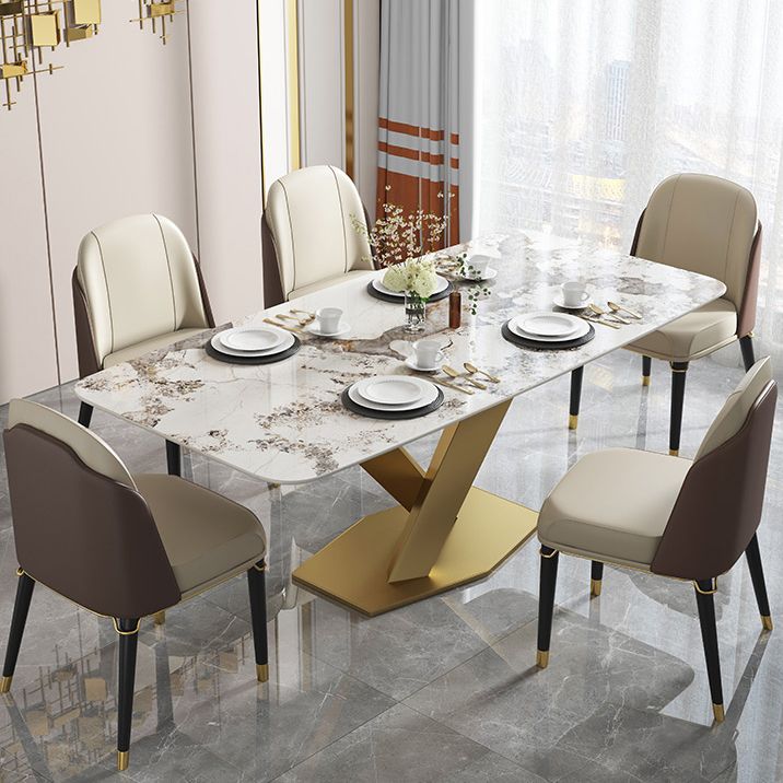 Mesa de interior de la mesa de piedra sinterizada de lujo con pedestal dorado