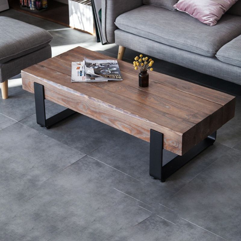 Solid Wood Sled Coffee Cocktail Table in Brown of 17.7" High