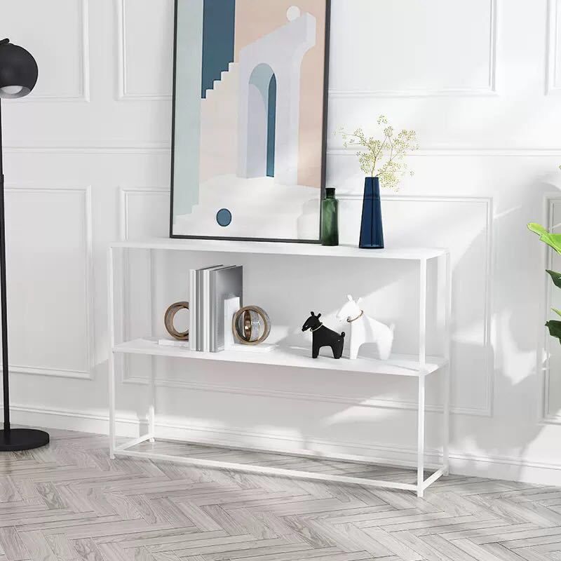 Moderno tavolo da console da 9,84 "W tavolo da base di accento con cornice di ferro con ripiani