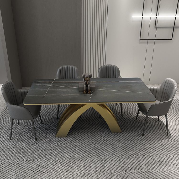 Glam Rectangle Shape Dining Table Sintered Stone Top Standard Dining Table for Kitchen Clearhalo ' dining_table' 'Dining Tables & Seating' 'Dining Tables' 'furn' 'furn_dining_table' 'Furniture' 'furniture_dining_table' 'Kitchen & Dining Furniture' 'kitchen&dining_furn' 'kitchen' 'kitchen_dining_table' 1200x1200_0f068ab8-1628-43fb-9a21-d90a8751a503
