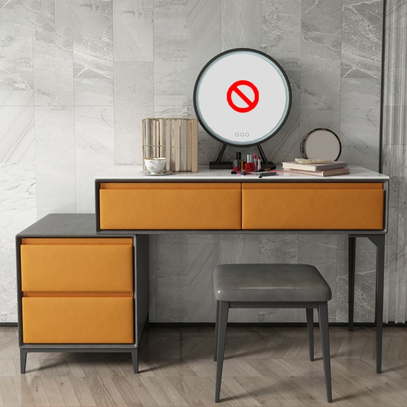 Contemporary 4 Drawers Stone Dresser, 31.5" High Vanity Set with Stool