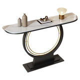 31.5" Tall Modern Console Table Stone Accent Table with Shelf