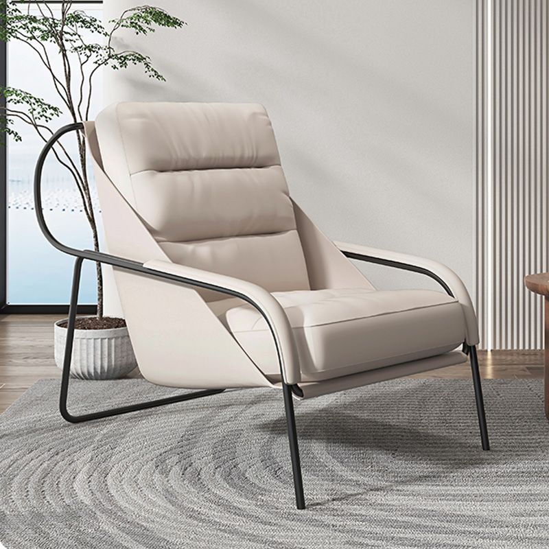 Mid-century Pu Leather Lounge Chair Solid Color Sewn Pillow Back Chair Clearhalo 'Accent Chairs' 'accent_chairs' 'Chairs & Seating' 'furn' 'furn_accent_chairs' 'Furniture' 'Living Room Furniture' 1200x1200_0f14467a-0910-478e-a180-479284fbeece