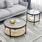 Table basse moderne en verre transparent avec rangement, ensemble de Table à cocktail ronde à 4 pieds