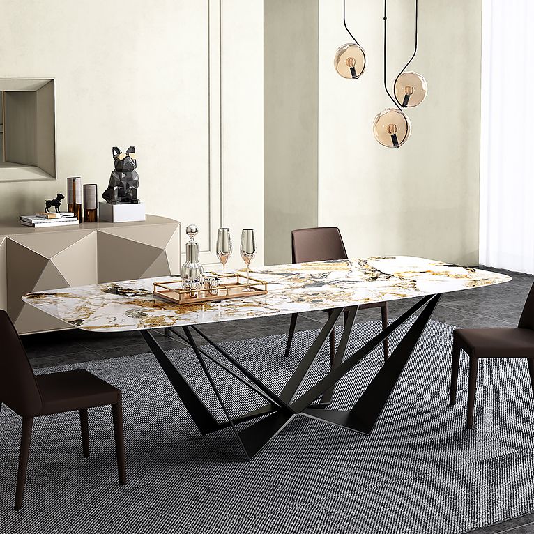 Industrial Style Sintered Stone Table Dining Rectangle Table with Metal Legs for Home Use